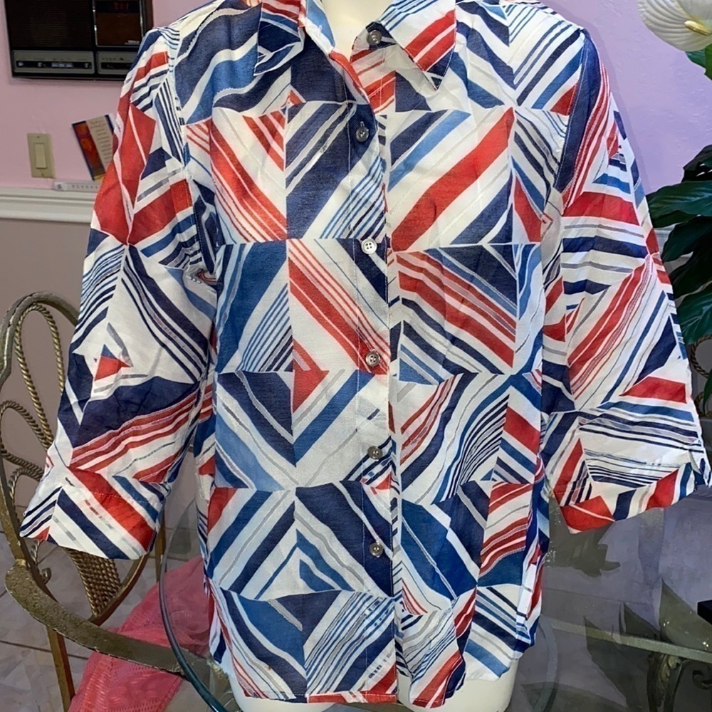 F Alfred Dunner 3/4 sleeve button front shirt size 12